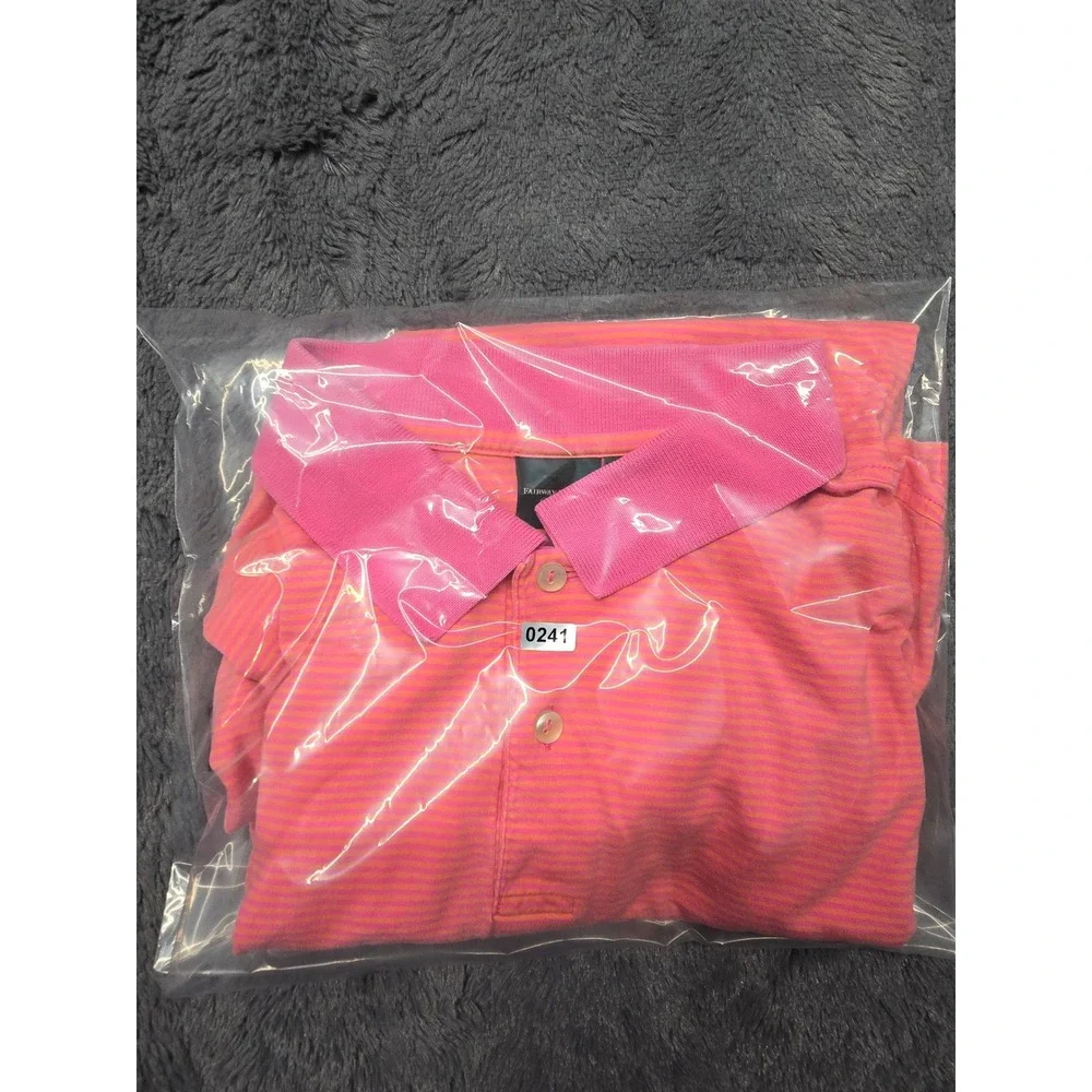 Fairway & Greene Signature Mens Pink Orange Striped Wolfdancer Golf Polo Shirt L